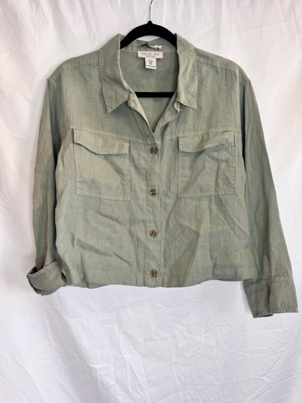Rachel Zoe Linen Women's Sage Button-Front Utility Jacket